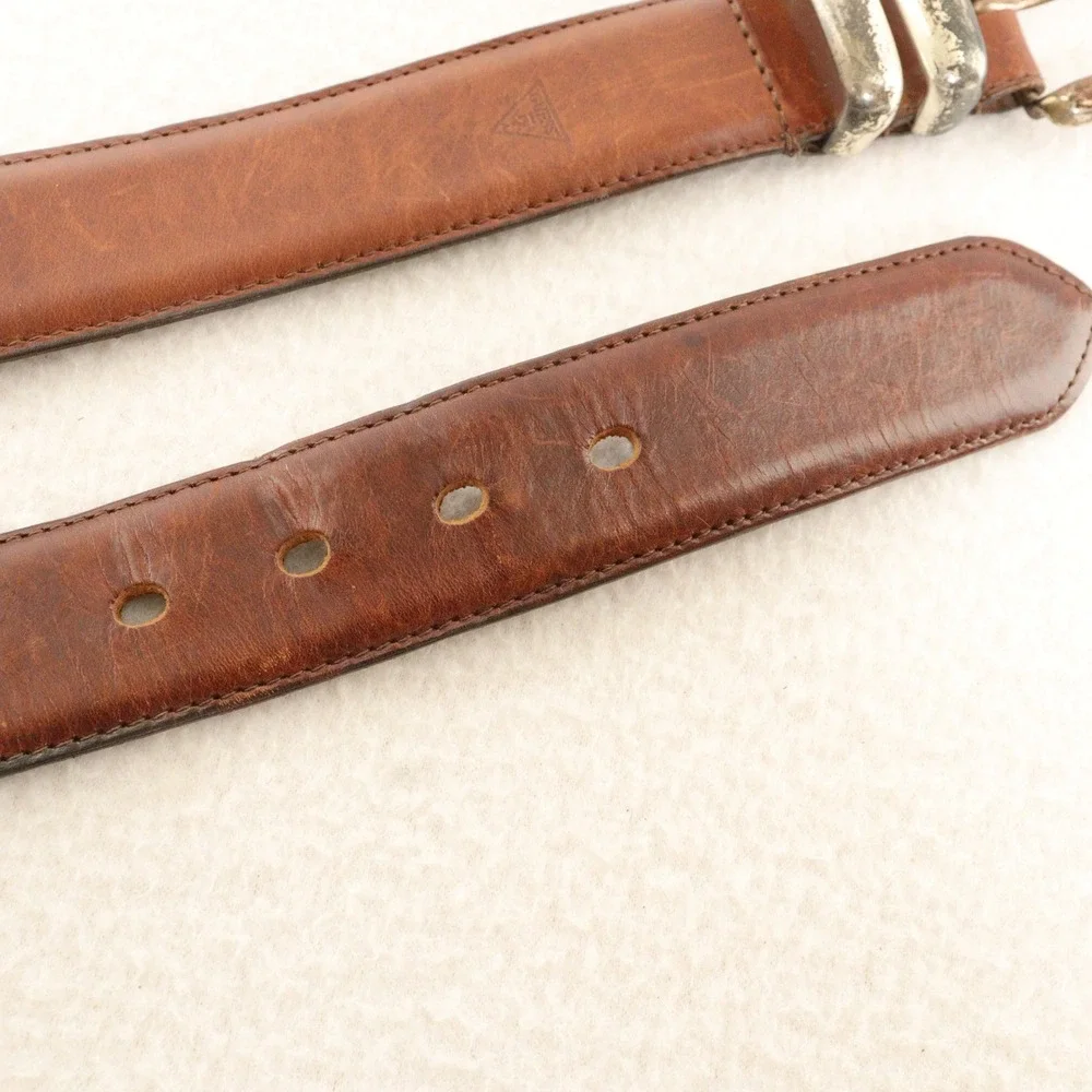 Vintage Guess Belt Distressed Western Rugged Brown Leather USA Men 32